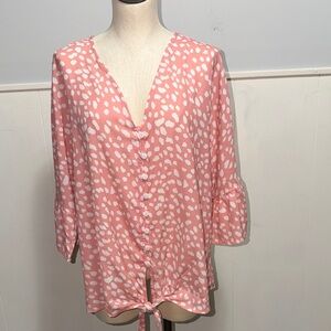 KANCYSTORE Pink and White POLKA DOT Women's Button-Down TIE FRONT BLOUSE XL